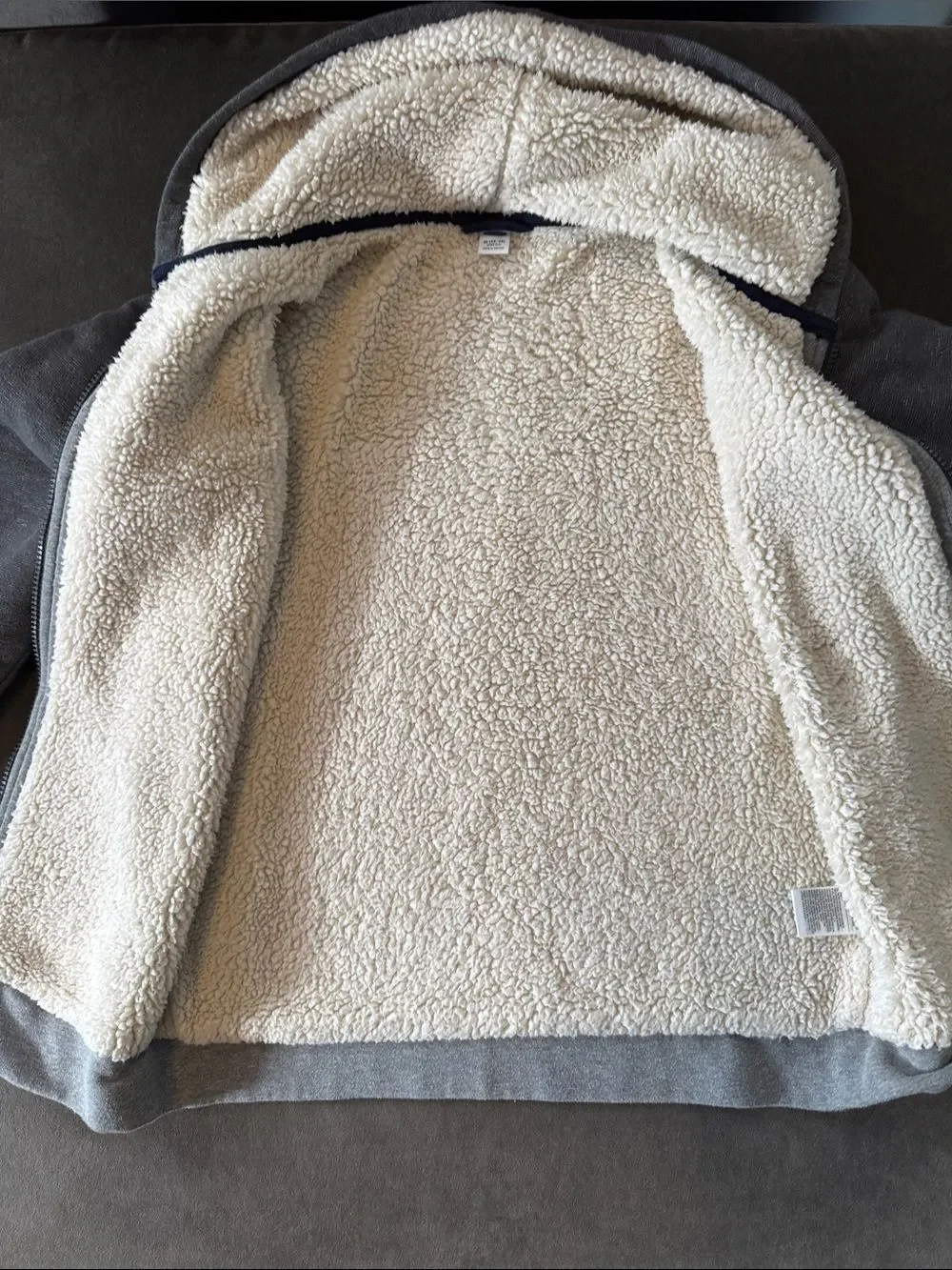 Old Navy Kids Gray Zip-Up Hoodie Sweatshirt Cream Sherpa Lining Size XL 14-16